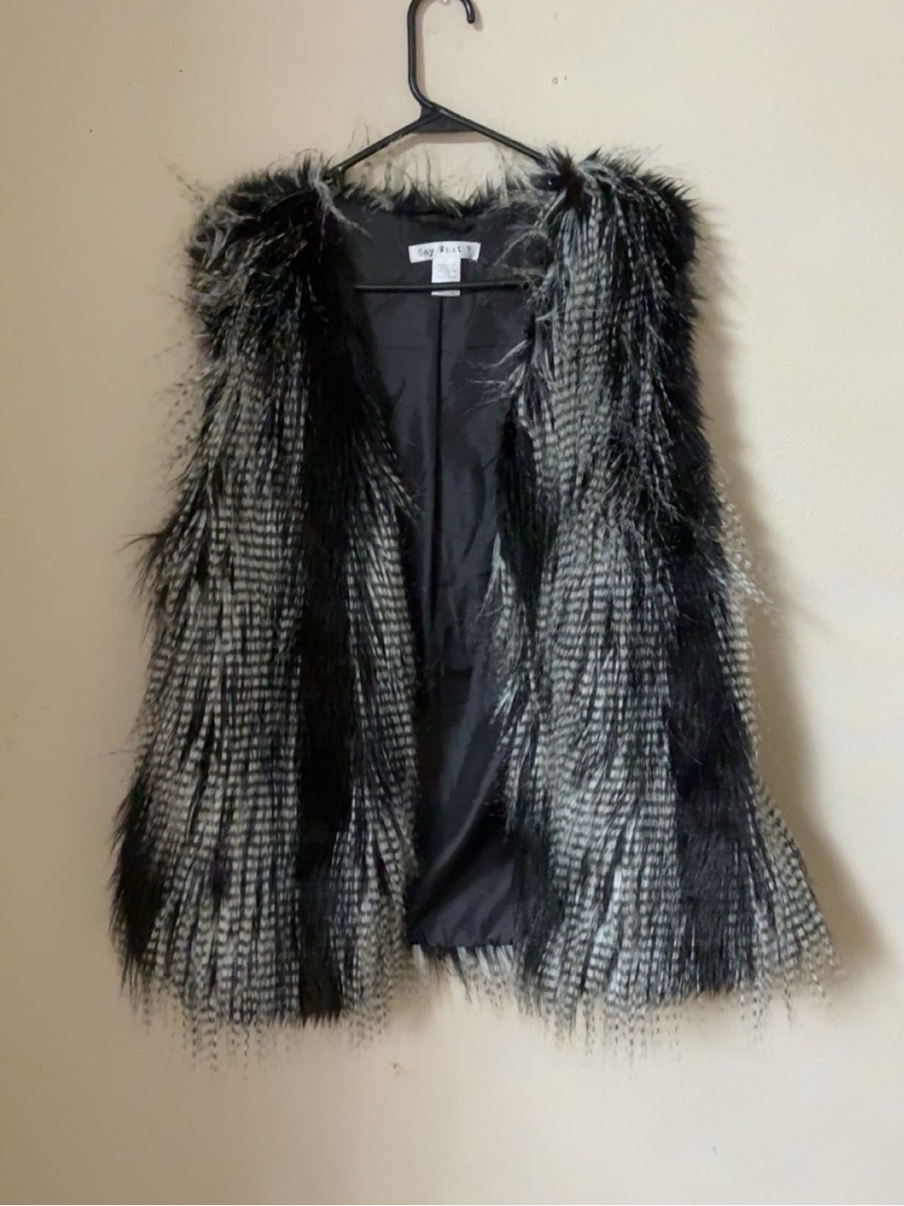 Faux Fur Vest in Black & Gray